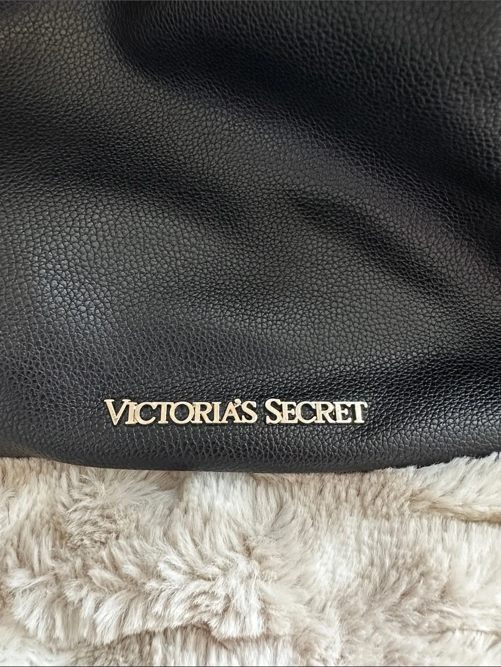 Victoria's Secret Black Leather Fringe Hobo Bucket Bag